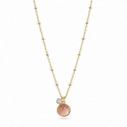 Golden Pink Stone Pendant Necklace for Women