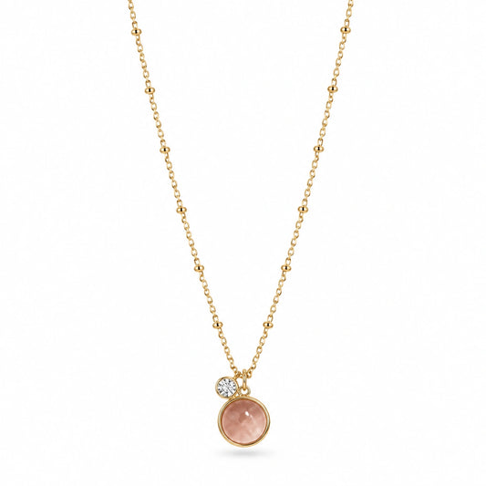 Golden Pink Stone Pendant Necklace for Women