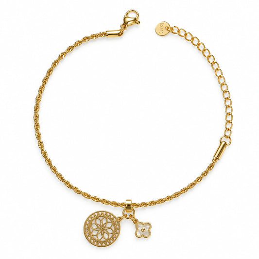 Floral Charm Gold Plated Rope Chain Bracelet for Women