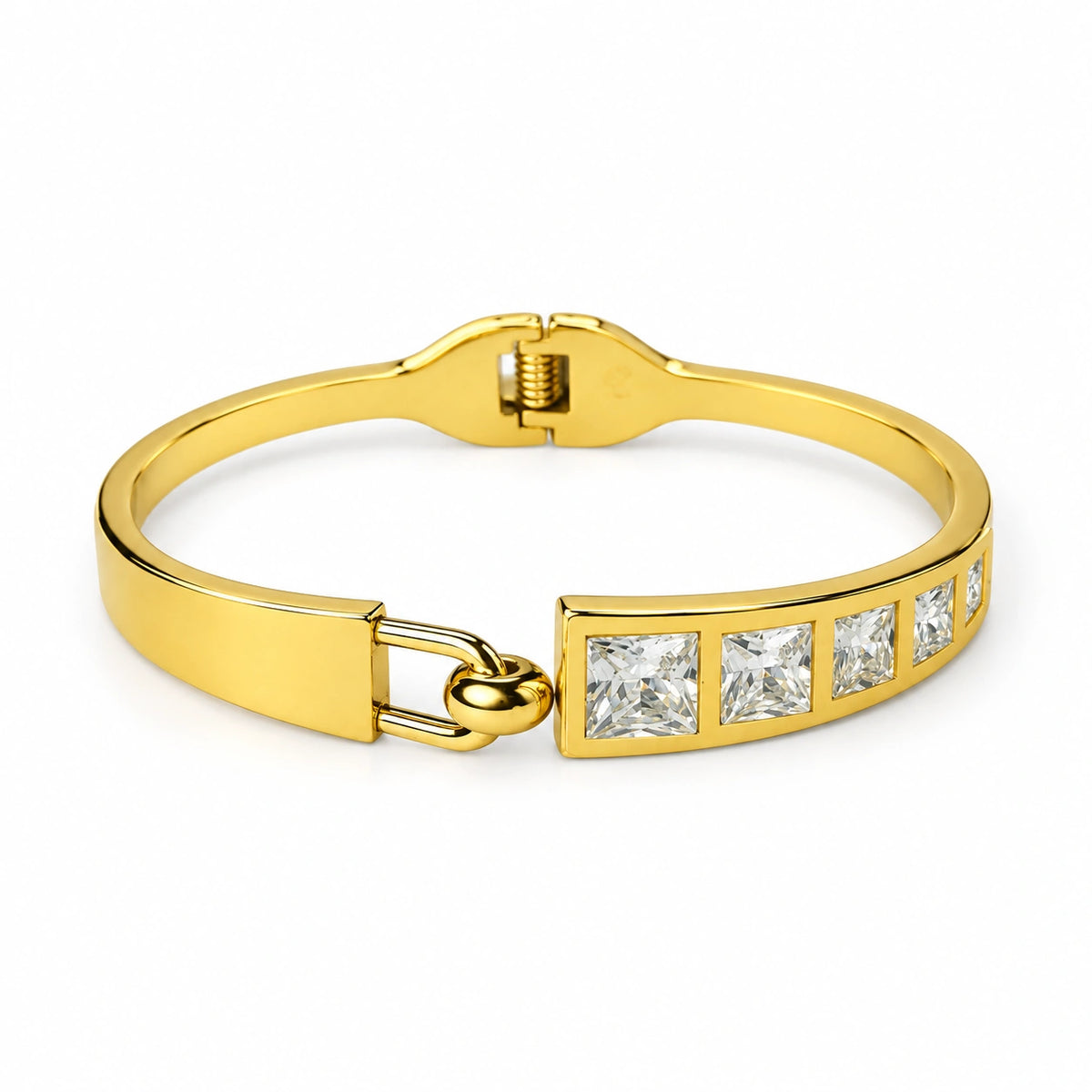 Gold Tone Square Crystal Link Kada Bracelet for Women