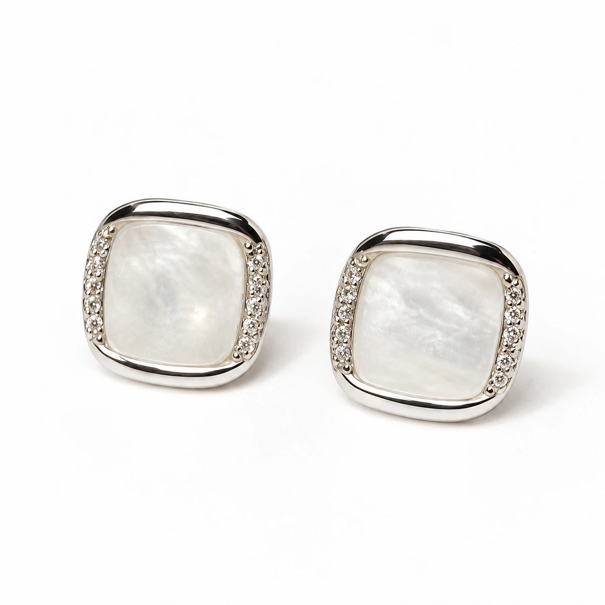 Silver Tone Square Mother of Pearl Stud Earrings for Women