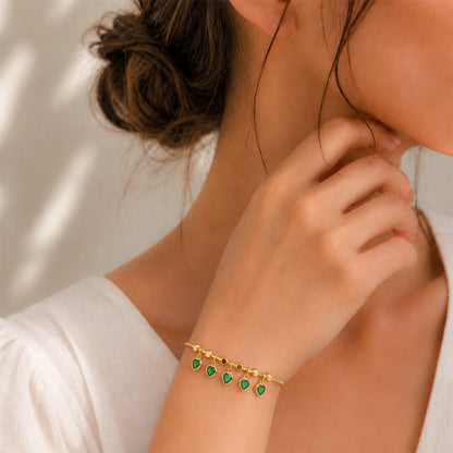 Gold Tone Green Heart Charm Kada Bracelet for Women