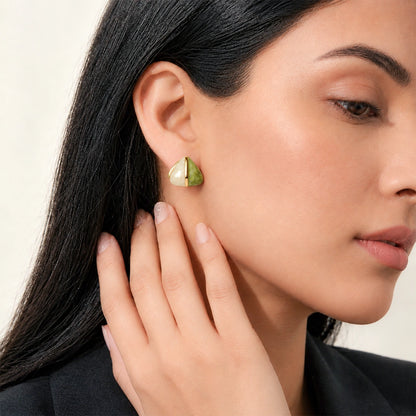 Green & White Geometric Gold Tone Stud Earrings for Women