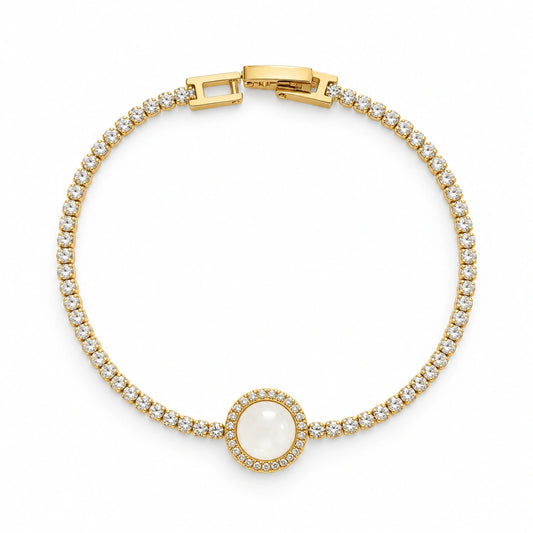 Pearl Centre Gold Plated Tennis Bracelet for Women