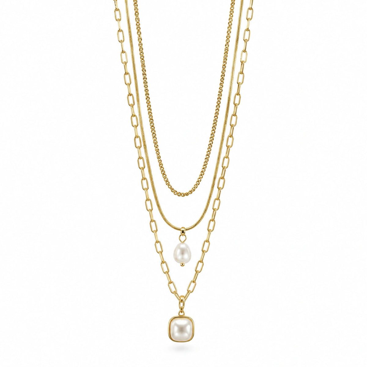 Golden Layered Square Charm Necklace for Women