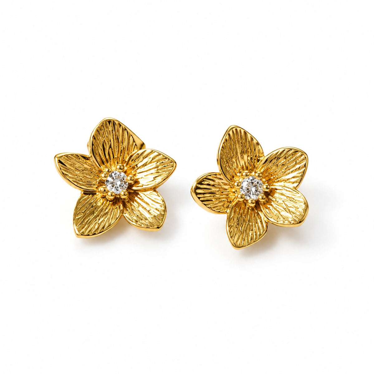 Gold Tone Floral Crystal Stud Earrings for Women