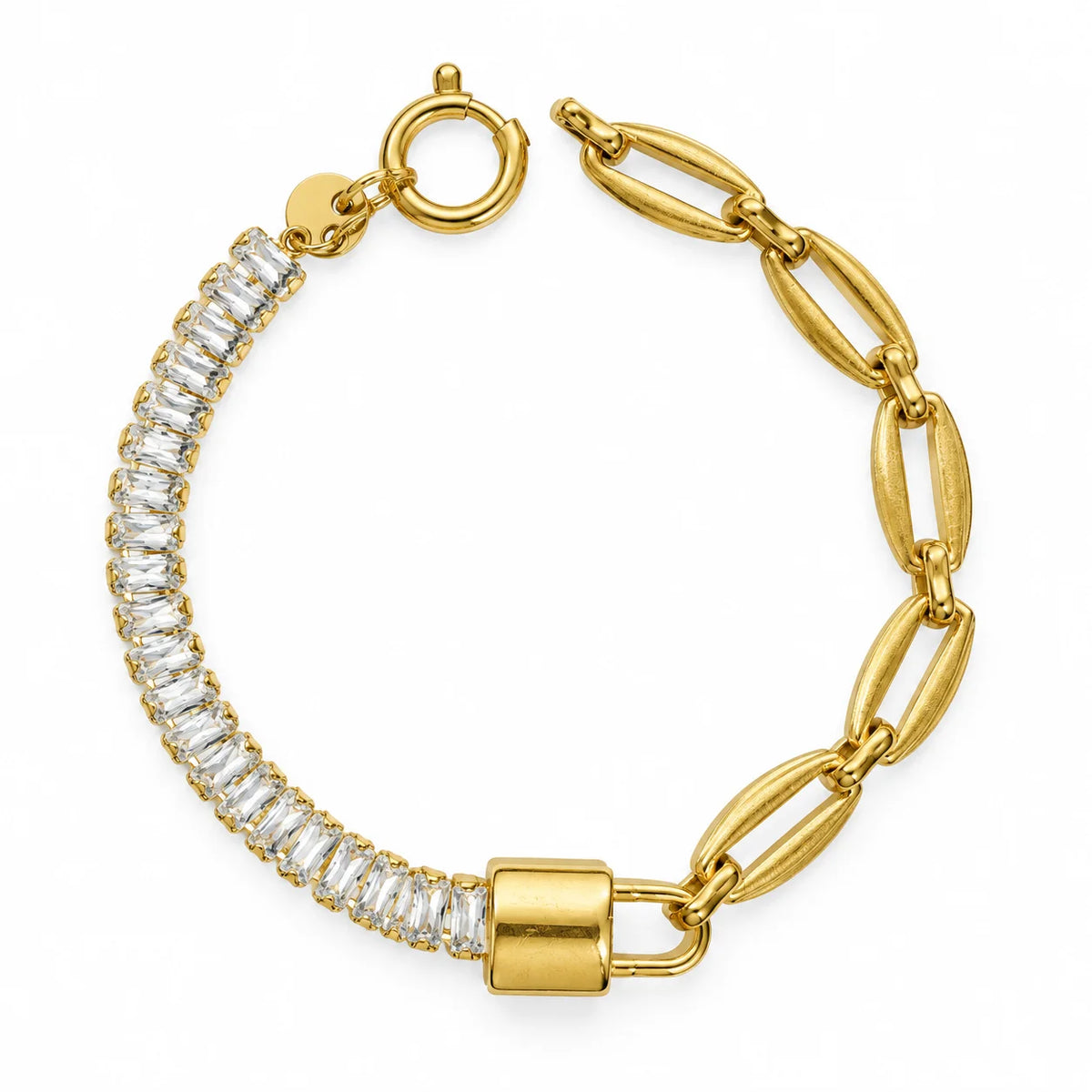 Gold Tone Geometric Link White Stone Bracelet for Women