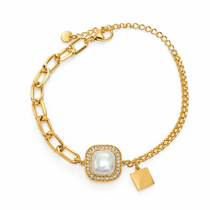 Gold Tone Square White Stone Charm Bracelet for Women