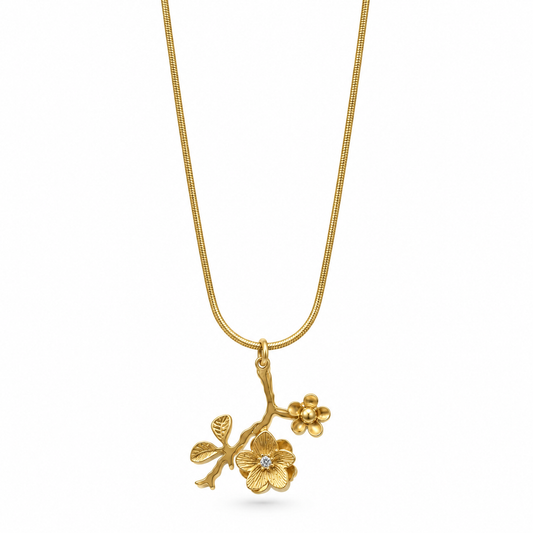 Gold Tone Floral Leaf Charm Pendant Necklace for Women