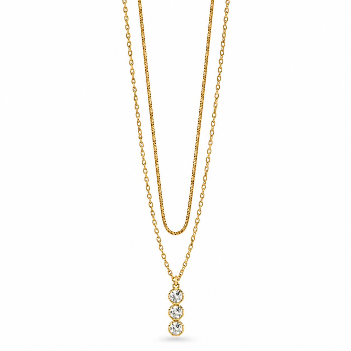 Gold Tone Triple Charm Drop Pendant Necklace for Women