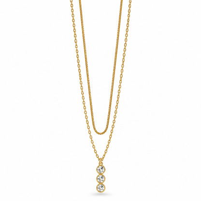 Gold Tone Triple Charm Drop Pendant Necklace for Women