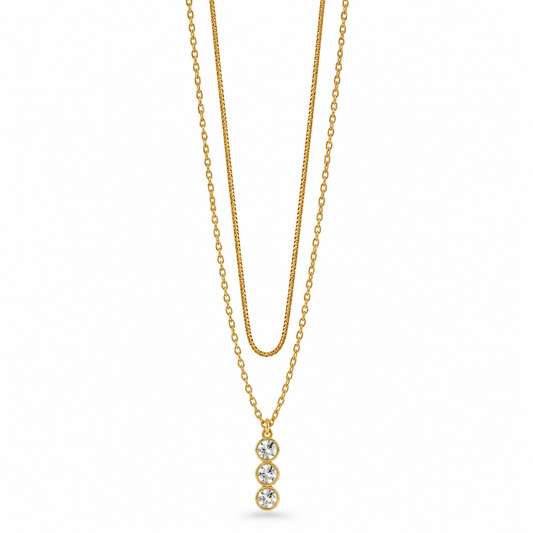 Gold Tone Triple Charm Drop Pendant Necklace for Women