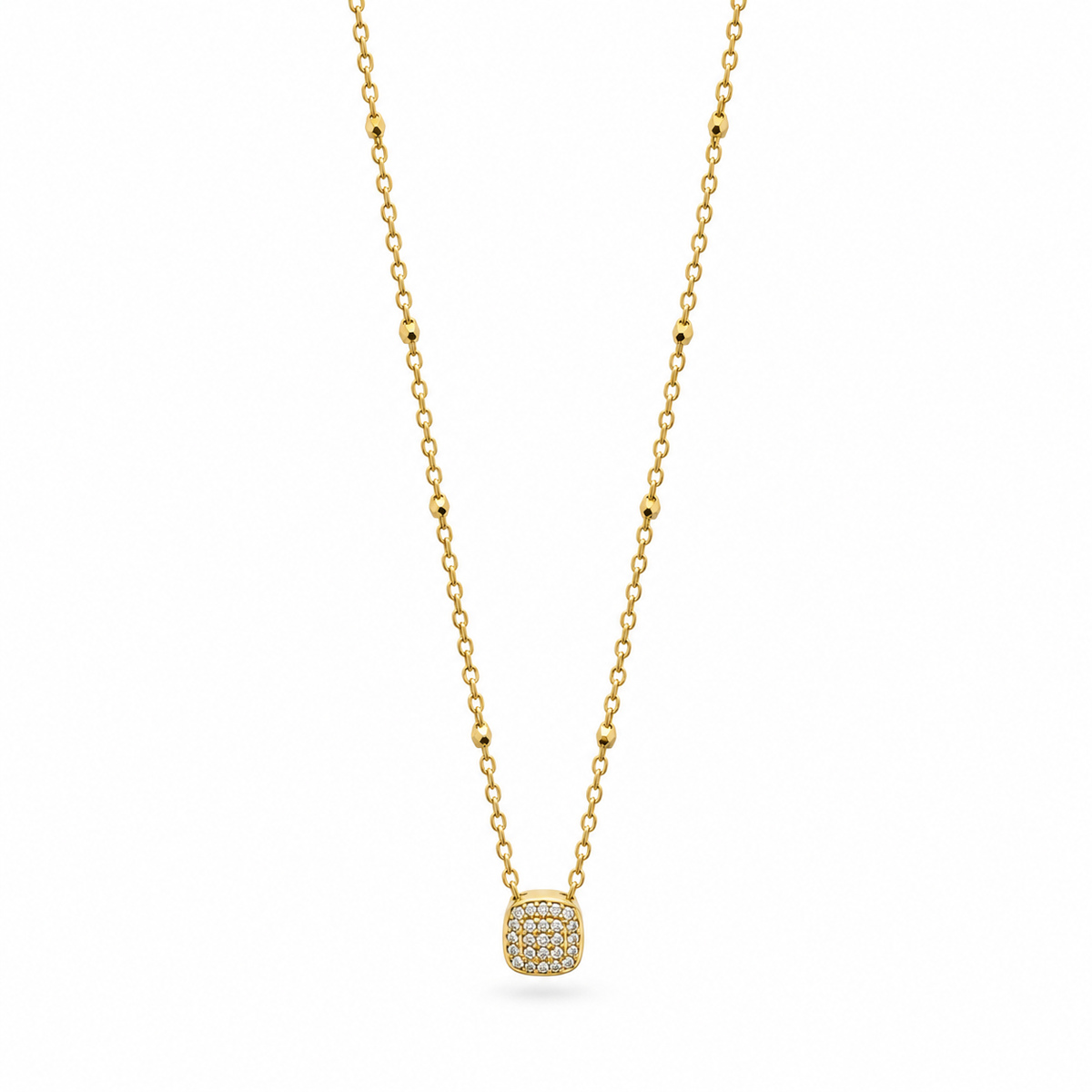 Gold Tone Square Textured Pendant Necklace for Women