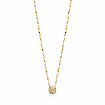 Gold Tone Square Textured Pendant Necklace for Women
