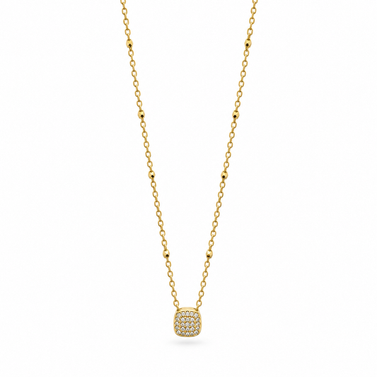 Gold Tone Square Textured Pendant Necklace for Women