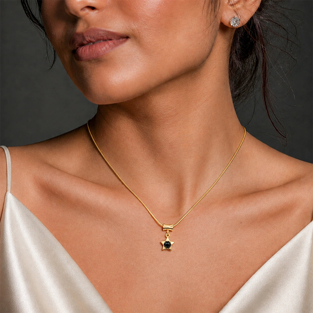 Golden Black Star Charm Necklace for Women
