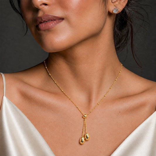 Golden Double Teardrop Pendant Necklace for Women