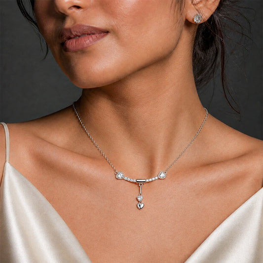 Silver Floral Pearl Drop Necklace for Women