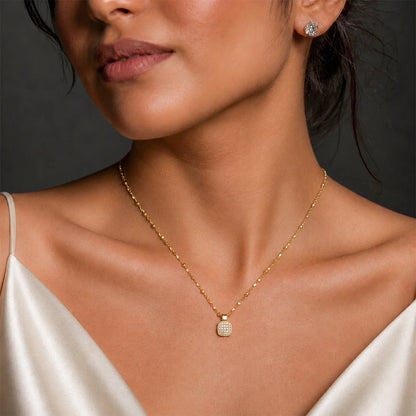 Gold Tone Square Textured Pendant Necklace for Women