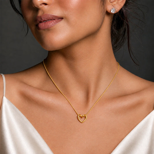 Golden Heart Charm Pendant Necklace for Women