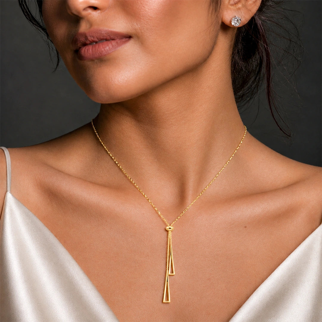 Golden Geometric Thread Pendant Necklace for Women