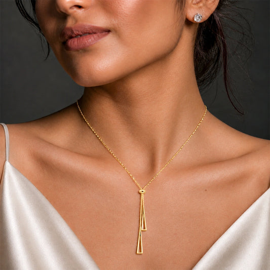 Golden Geometric Thread Pendant Necklace for Women